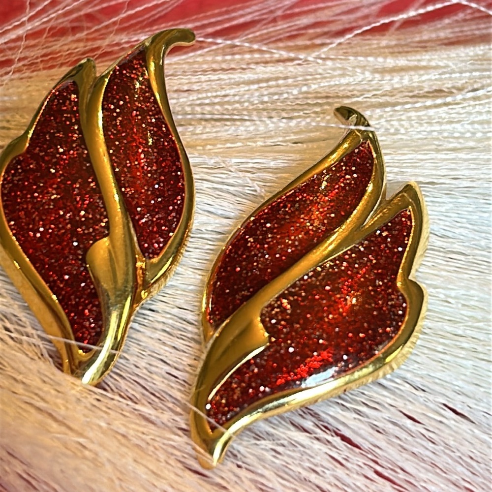 Red & Goldtone Earrings